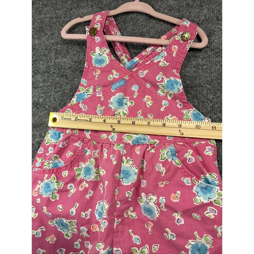 Vintage 90s OshKosh B'gosh Pink Floral Overalls 3T USA Made Cotton Rare